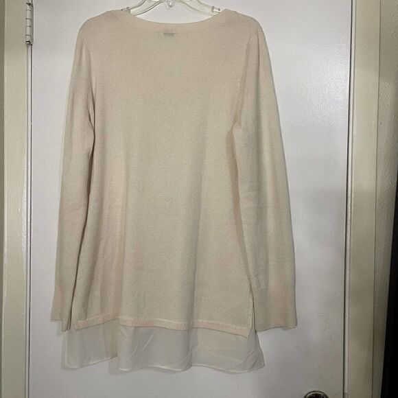 VINCE. V neck beige wool double layer jumper knit sweater size Large - Picture 3 of 5